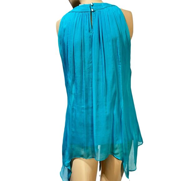 Cache Women's Silk Blouse  Top Layered Size S Turquoise Crochet Neckline Y2K - Picture 5 of 9